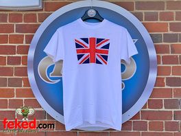 Union Jack T-Shirt - White With United Kingdom Flag - Medium or Large