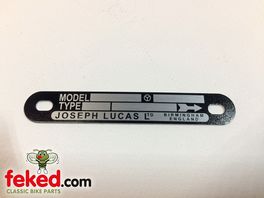 Lucas Magneto Serial Number and Model Plate - Black Clockwise
