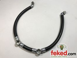 82-9269, F9269 - Triumph Fuel Line Assembly - T100T and TR5T Models - Twin Carb, Single Fuel Tap - Black