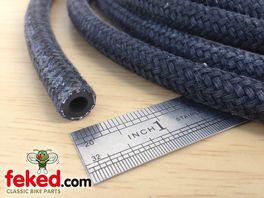 Braided Fuel / Oil Pipe - 1/4" Bore - Black Nitrile Rubber - Ethanol Proof