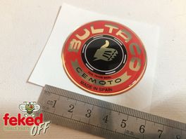 Bultaco Cemoto Tank Badge - Red/Gold/Black - Self Adhesive Thick Plastic - 55mm - 18.00-151