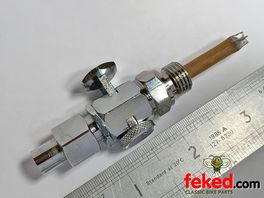 1/4" x 1/4" Push-on Pull-off Fuel Tap with Nut Spigot & Filter - UK Made - Chrome