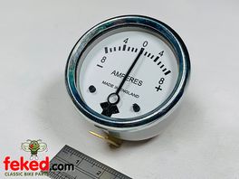 Motorcycle Ammeter 8-0-8 White Dial 1+3/4"