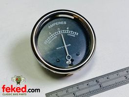 Motorcycle Ammeter 8-0-8 Black Dial 2" With Chrome Bezel
