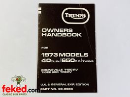 Triumph T120RV, TR6RV (1973) Owners Instruction Manual HandbookTriumph T120RV, TR6RV 1973 modelsQuite a comprehensive manual showing how to look after and maintain your bike.OEM: 99-0969