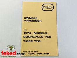 Triumph Bonneville & Tiger 750cc (1974) Owners Instruction Manual HandbookTriumph Bonneville & Tiger 750cc 1974 modelsQuite a comprehensive manual showing how to look after and maintain your bike.OEM: 99-0993