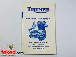 Triumph Unit Construction 500cc Twins (1970) Owners Instruction Manual HandbookTriumph Unit Construction 500cc Twins 1970 modelsQuite a comprehensive manual showing how to look after and maintain your bike.OEM: 99-0894