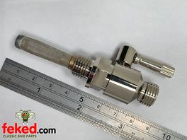 1/4" x 1/4" Round Lever Large Bore Fuel Tap with Filter - Nickel Plate