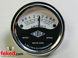 Motorcycle Ammeter 8-0-8 Miller Type 2" Dial - Shallow Type