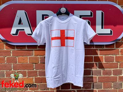 St George Cross T-Shirt - White With England Flag - Medium, Large, XL or 2XL