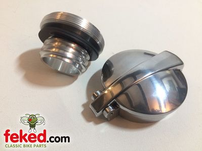Polished Alloy Monza Fuel Tank Cap and Adapter - Hinkley Triumph Models From 2001 Onwards