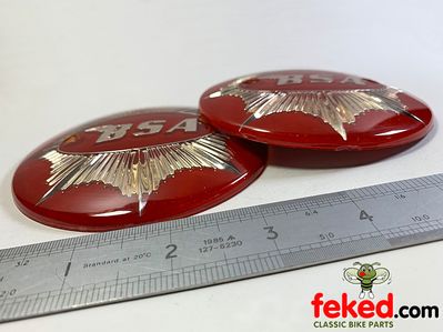 BSA Gold Star 4" Tank Badges - Pair - Red and Gold - 65-8228, 65-8193