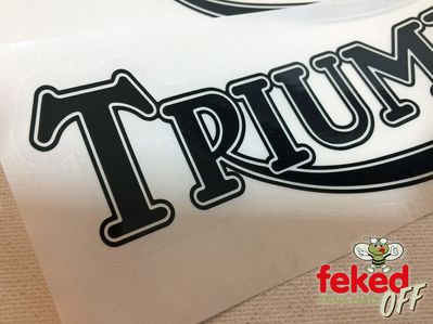 Triumph Logo Tank Decals - Clear Self Adhesive Vinyl - 145mm - Black