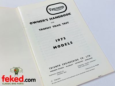 Triumph TR5T (1973) USA Owners Instruction Manual HandbookTriumph TR5T 1973 USA modelsQuite a comprehensive manual showing how to look after and maintain your bike.OEM: 99-0958