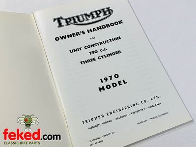 Triumph Trident (1970) Owners Instruction Manual HandbookTriumph Trident 1970 modelsQuite a comprehensive manual showing how to look after and maintain your bike.OEM: 99-0890