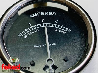 Motorcycle Ammeter 8-0-8 Black Dial 2" With Chrome Bezel