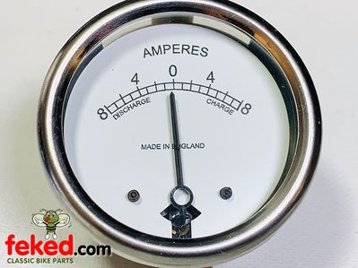 Motorcycle Ammeter 8-0-8 - White 2" Dial
