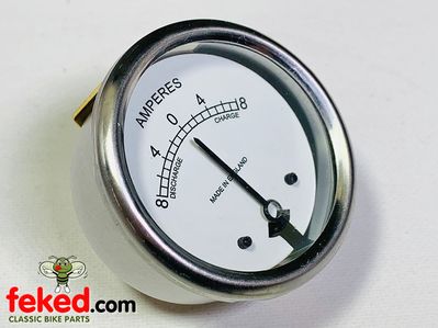 Motorcycle Ammeter 8-0-8 - White 2" Dial