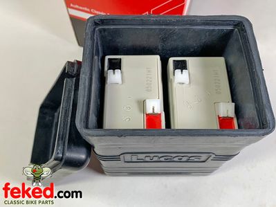 Lucas B38-6 Type Rubber Battery Box With Two 6v 4.0 AH Batteries