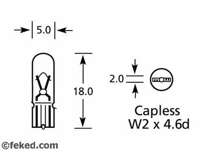Bulb 6v 1.2w Capless W2x4.6d - T5 - Pack of 10 Bulbs