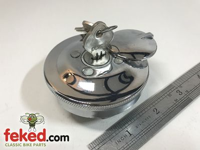 29-7892, 29-7898, 82-0267, F267, 83-3875 - 2+1/2" Locking Fuel Tank Filler Cap - Chrome Plated with 2 Keys