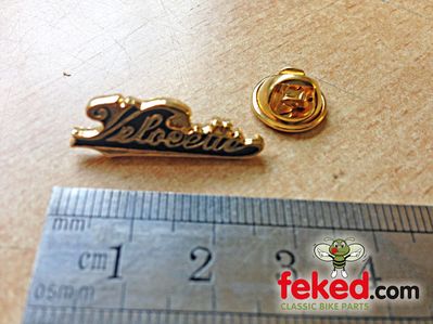 Velocette Pin Badge. Gold, Black.