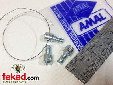 376/151W, RKC/516, 376/079 - Amal Float Cover Screw Set With Safety Wire - 375, 376, 389, 689 Monobloc Carburettors