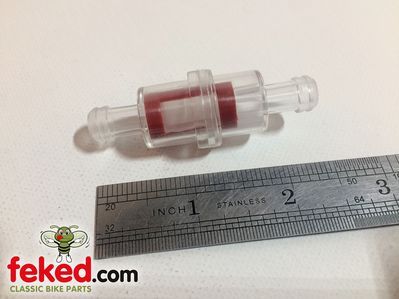 8mm Inline Fuel Filter - Clear Polycarbonate with Micro Mesh - 21mm Diameter