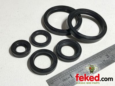 40-0025, 40-0243, 40-0679, 40-3281, 40-0977 - Oil Seal Set - Engine and Gearbox - BSA C15 and B40 Side Points Models - Circa 1964-66