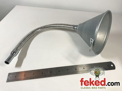 Metal Oil / Fuel Funnel with Flexi Hose and Gauze Filter - 142mm Diameter