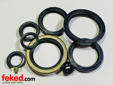 Oil Seal Set - Engine and Gearbox - BSA A75 - OEM: E4568, 70-4568, T1956, 57-1956, T3642, 57-3642, D3510, 60-3510, D3500, 60-3500, T3634, 57-3634, T3644, 57-3644