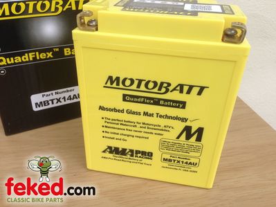 Motobatt MBTX14AU Motorcycle Battery 12v 16.5 Ah, 210 CCA - Maintenance Free - Quadflex Technology