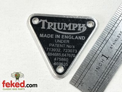 70-8762, E8762 - Triumph Timing Cover Aperture / Patent Plate - T150 and T160 Trident Models