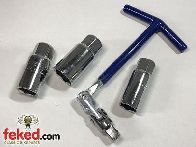 4 Piece Spark Plug Socket Set - 16mm, 18mm and 21mm Sockets + 3/8" Swivel Drive T-Bar Handle