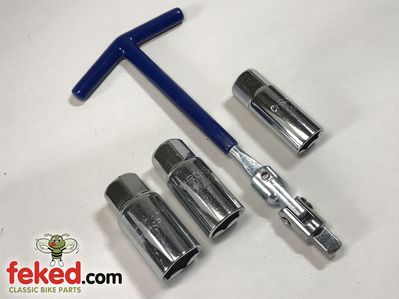 4 Piece Spark Plug Socket Set - 16mm, 18mm and 21mm Sockets + 3/8" Swivel Drive T-Bar Handle