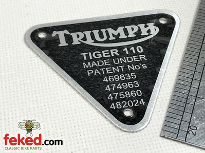 70-2910, E2910 - Triumph Patent Plate - Tiger 110 Models