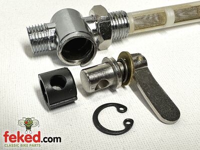 83-2800, F12800, 03-3155 - 1/4" x 1/4" BSP Main Fuel Tap - Flat Lever Type with Filter and Locknut - Standard Quality