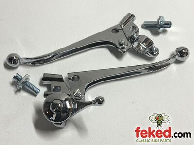 60-2241, 60-2242, D2241, D2242, 19/978 - Clutch and Brake/Air Lever Set - 7/8" Bars - Ball End and Mirror Holes - 1970 Triumph Models + Universal Fit