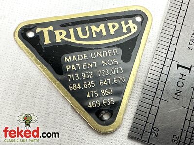 70-4016, E4016 - Triumph Brass Timing Cover Patent Plate - Pre Unit and Unit Twins - Circa 1959-85