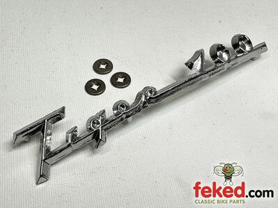 2-4524, 82-6949, F4524, F6949 - Triumph Tiger 100 - Side Panel Motif / Script / Emblem - UK Made Chrome Plated Brass