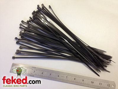 12" Long Black Plastic Cable Ties - Universal - Pack of 40