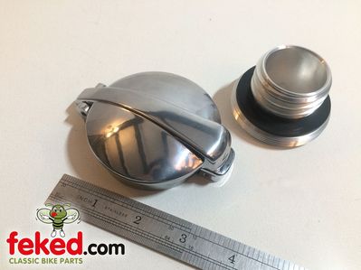 Polished Alloy Monza Fuel Tank Cap and Adapter - Hinkley Triumph Models From 2001 Onwards